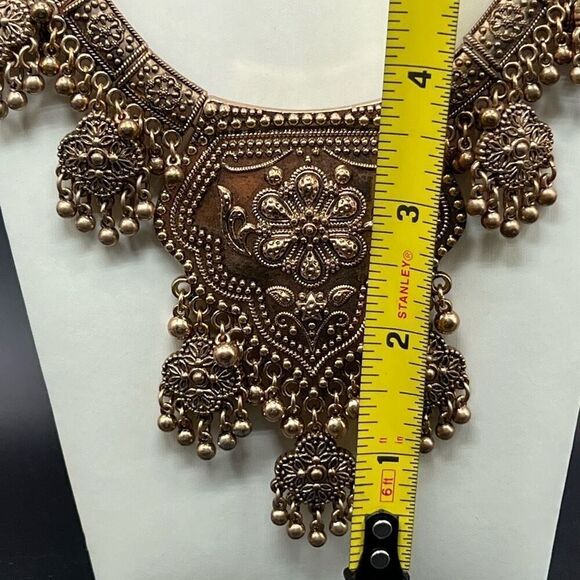 Middle Eastern Necklace Ornate Engravings Statement Collar Ethnic Gold Tone - Picture 6 of 9